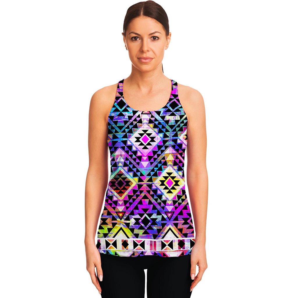 Colorful Aztec Pattern Print Women's Racerback Tank Top