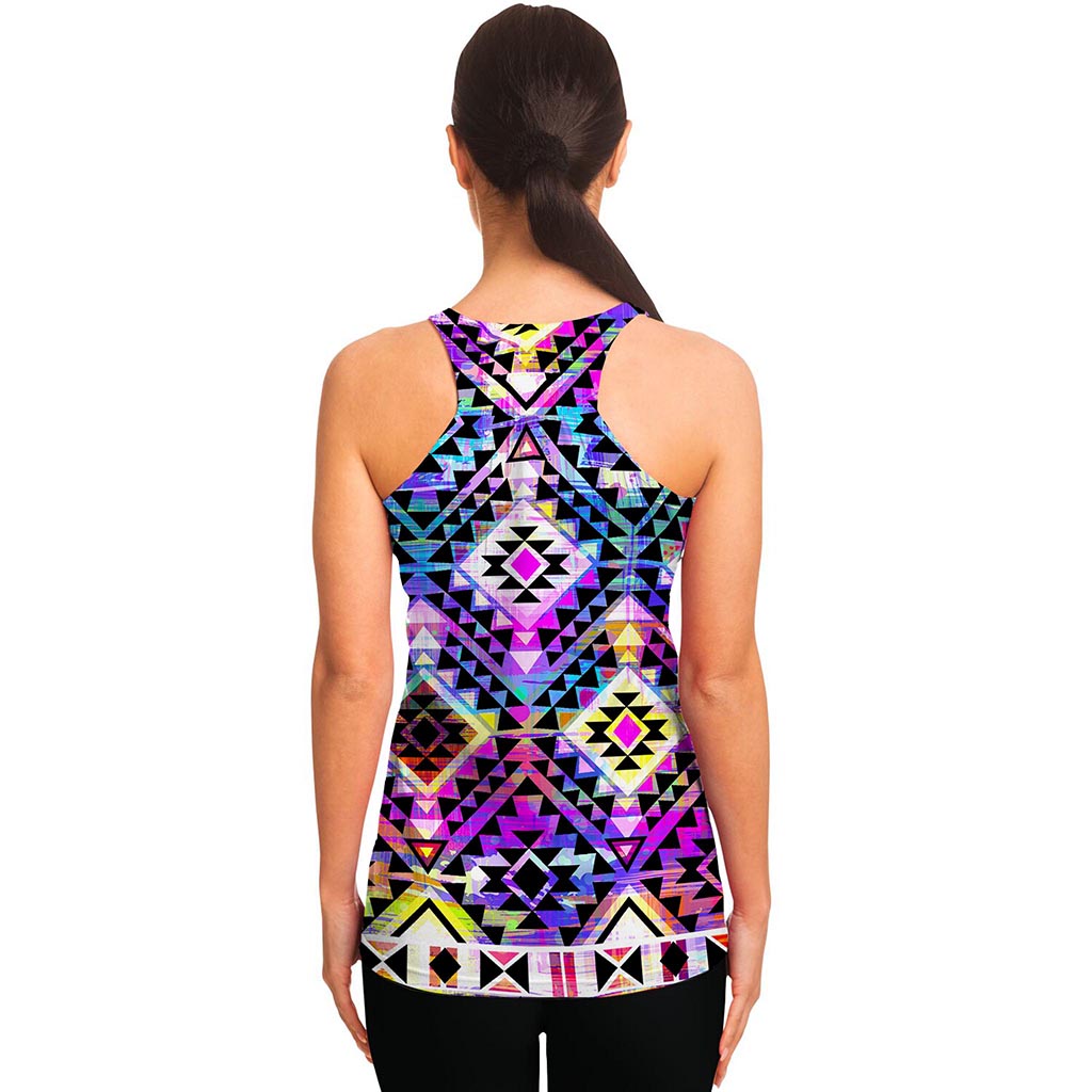 Colorful Aztec Pattern Print Women's Racerback Tank Top