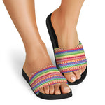 Colorful Aztec Tribal Pattern Print Black Slide Sandals