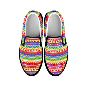 Colorful Aztec Tribal Pattern Print Black Slip On Shoes