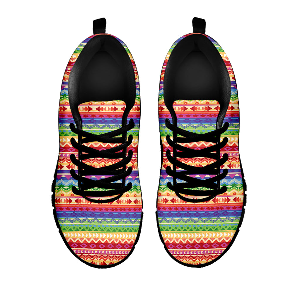 Colorful Aztec Tribal Pattern Print Black Sneakers