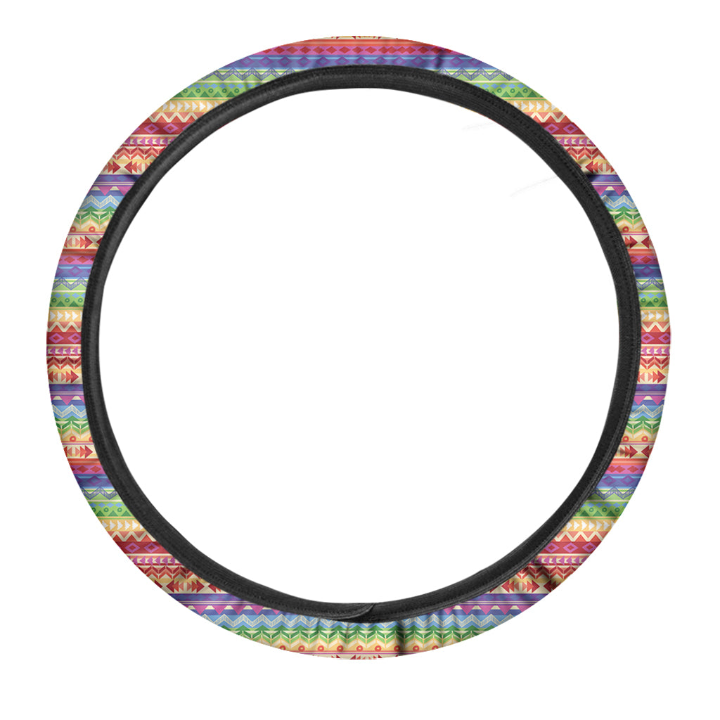 Colorful Aztec Tribal Pattern Print Car Steering Wheel Cover