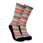 Colorful Aztec Tribal Pattern Print Crew Socks