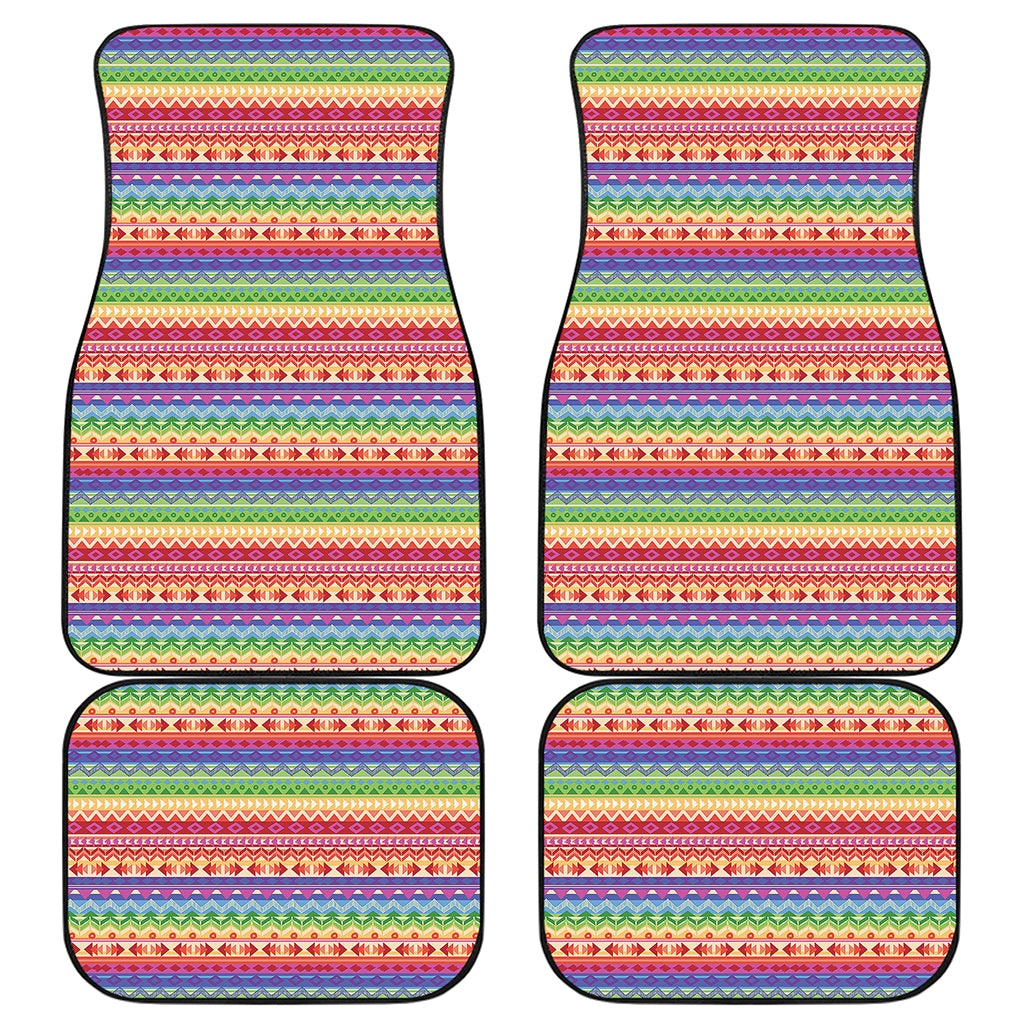 Colorful Aztec Tribal Pattern Print Front and Back Car Floor Mats