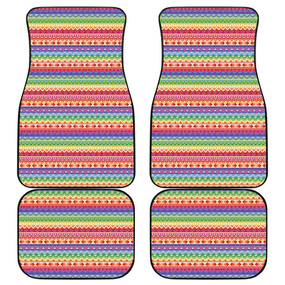 Colorful Aztec Tribal Pattern Print Front and Back Car Floor Mats