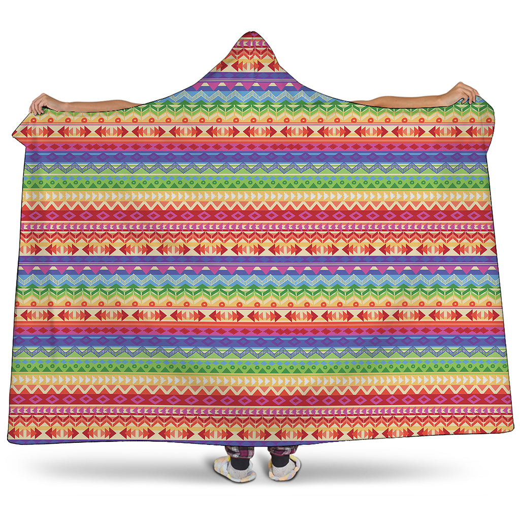 Colorful Aztec Tribal Pattern Print Hooded Blanket