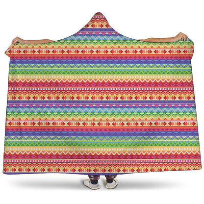 Colorful Aztec Tribal Pattern Print Hooded Blanket