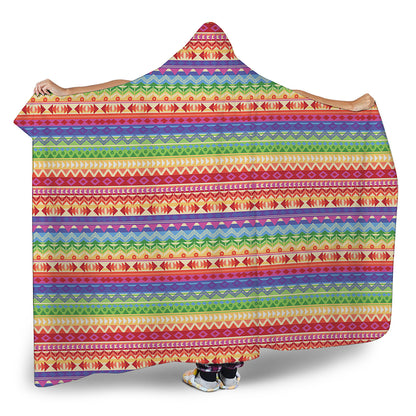 Colorful Aztec Tribal Pattern Print Hooded Blanket