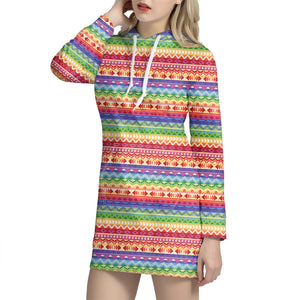 Colorful Aztec Tribal Pattern Print Hoodie Dress