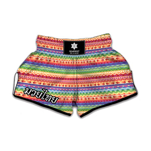 Colorful Aztec Tribal Pattern Print Muay Thai Boxing Shorts