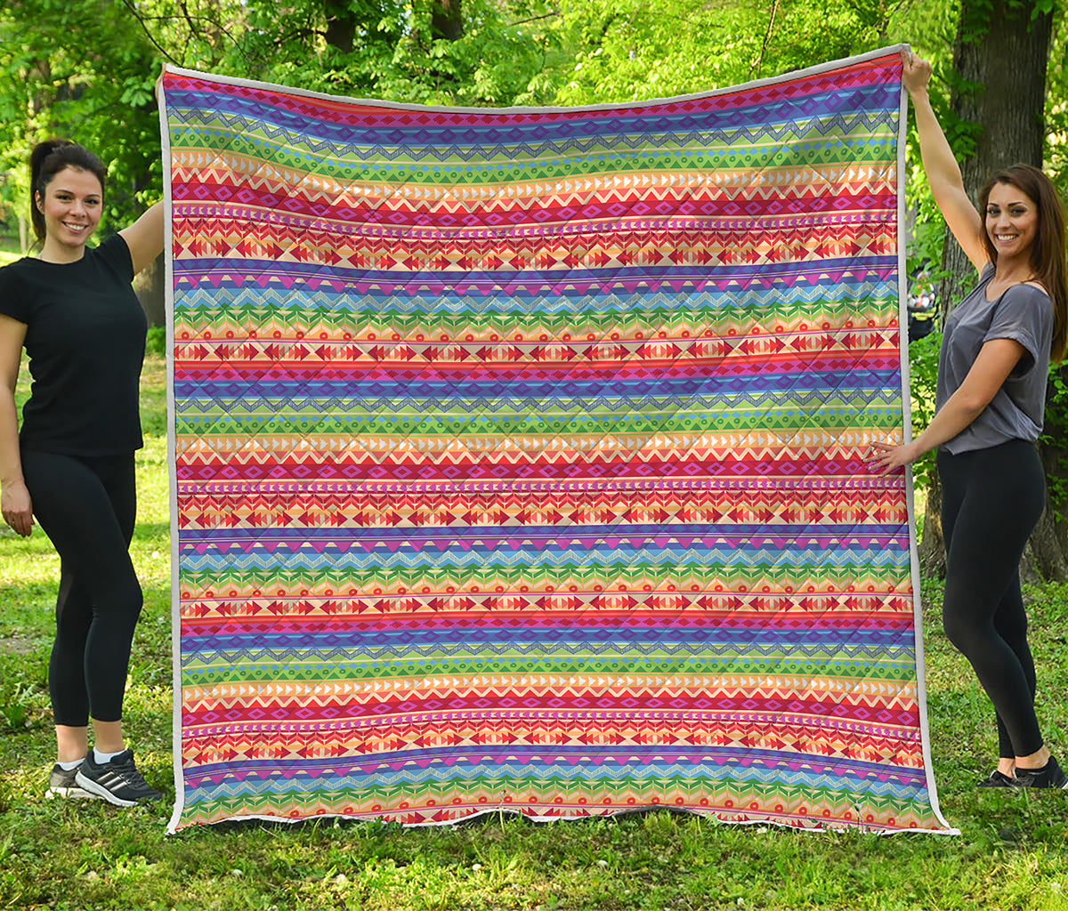 Colorful Aztec Tribal Pattern Print Quilt