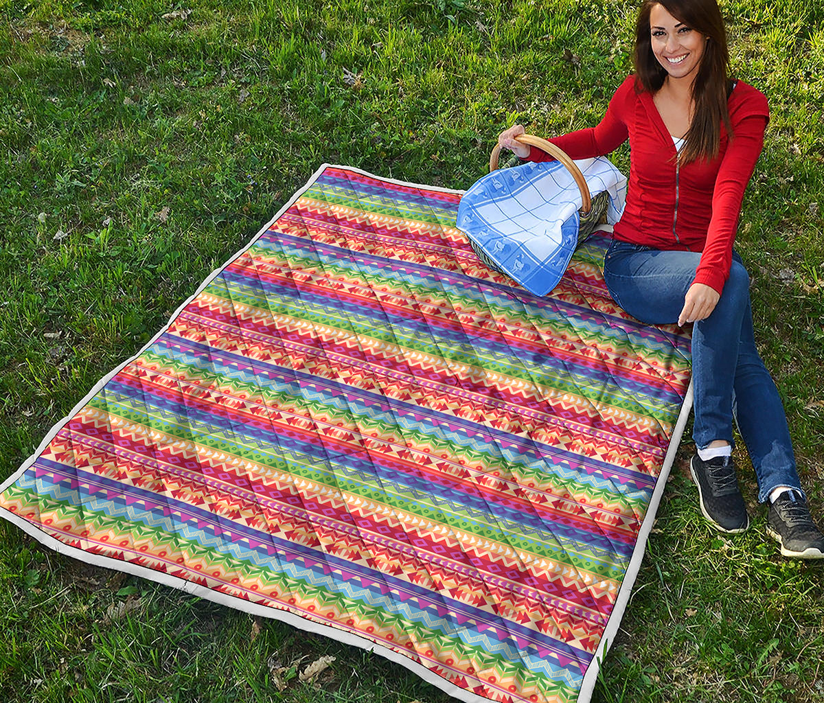 Colorful Aztec Tribal Pattern Print Quilt