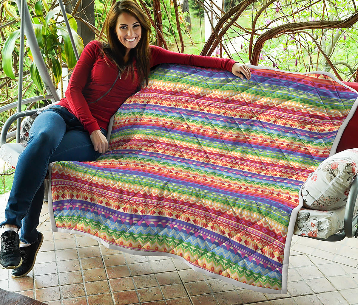 Colorful Aztec Tribal Pattern Print Quilt