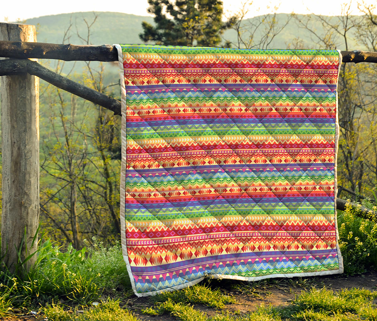 Colorful Aztec Tribal Pattern Print Quilt