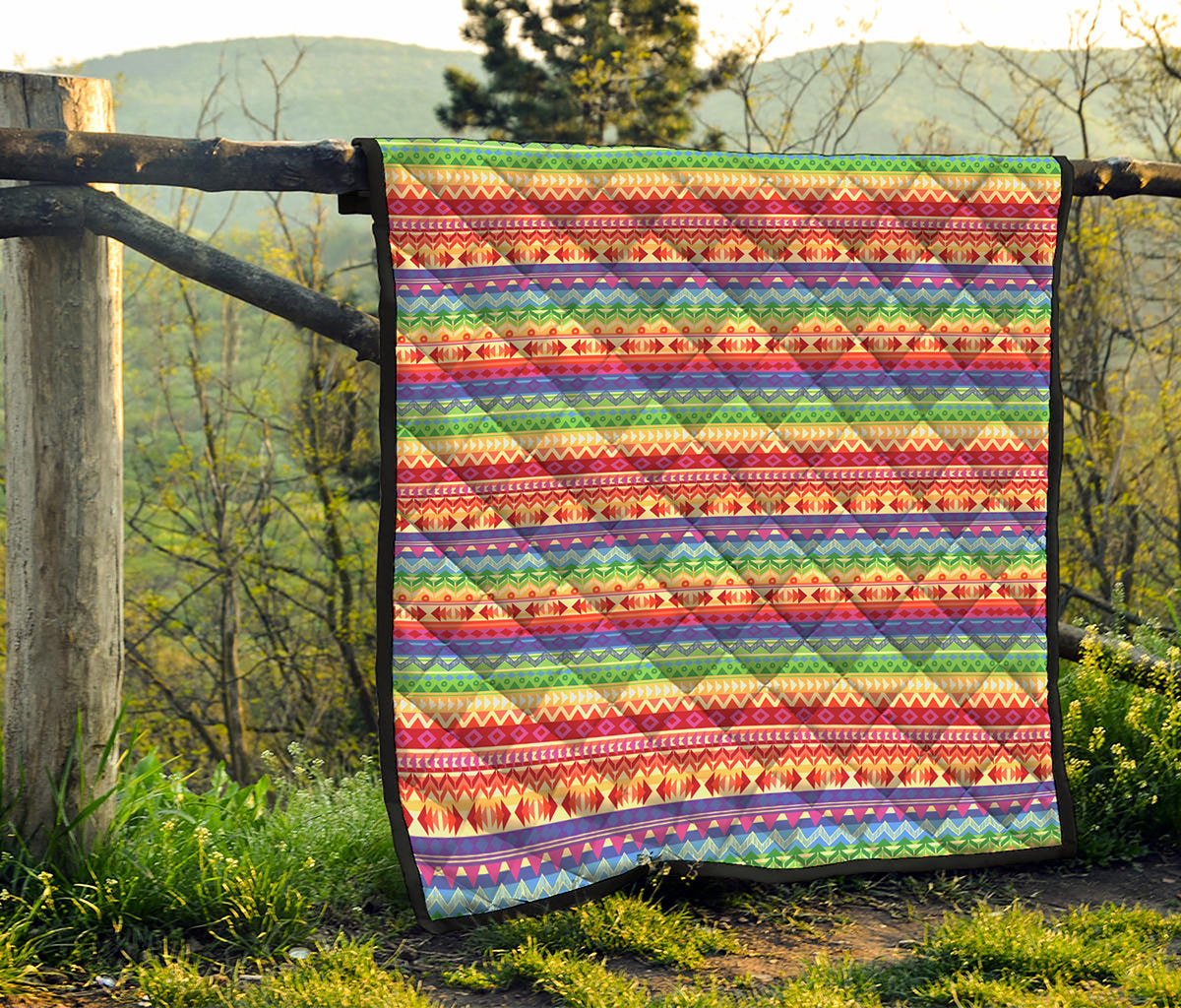 Colorful Aztec Tribal Pattern Print Quilt