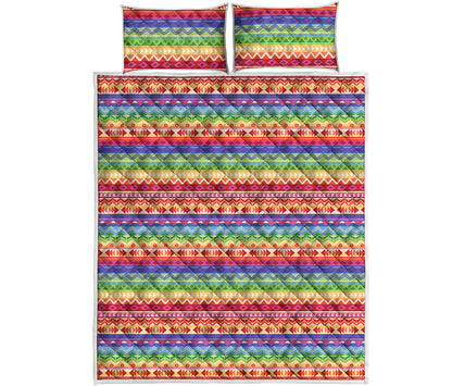 Colorful Aztec Tribal Pattern Print Quilt Bed Set