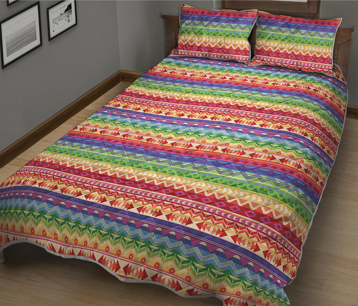 Colorful Aztec Tribal Pattern Print Quilt Bed Set