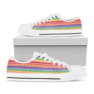 Colorful Aztec Tribal Pattern Print White Low Top Shoes