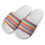 Colorful Aztec Tribal Pattern Print White Slide Sandals