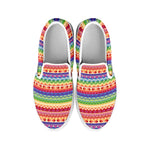 Colorful Aztec Tribal Pattern Print White Slip On Shoes