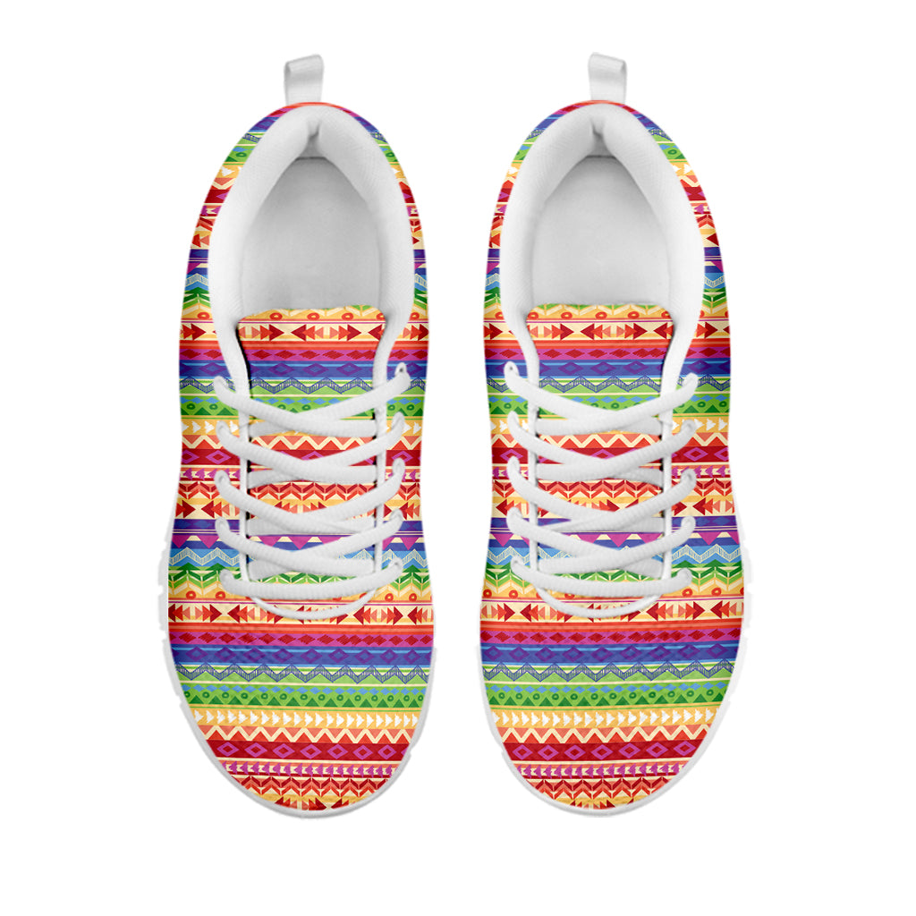 Colorful Aztec Tribal Pattern Print White Sneakers