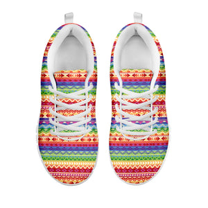 Colorful Aztec Tribal Pattern Print White Sneakers