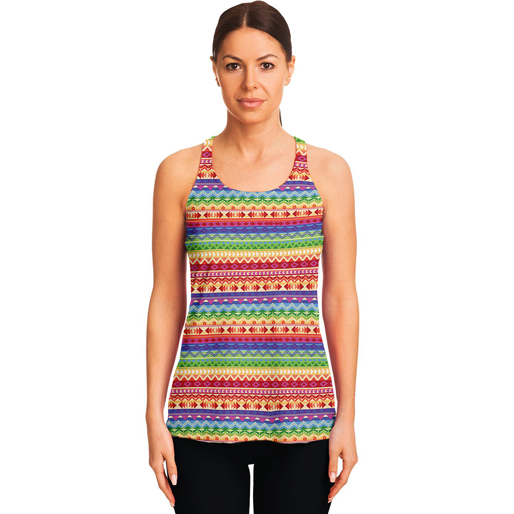 Colorful Aztec Tribal Pattern Print Women's Racerback Tank Top