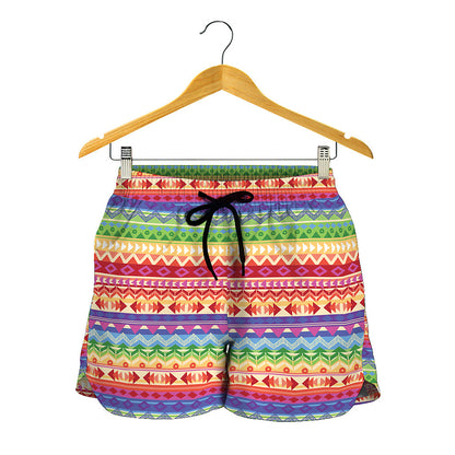 Colorful Aztec Tribal Pattern Print Women's Shorts