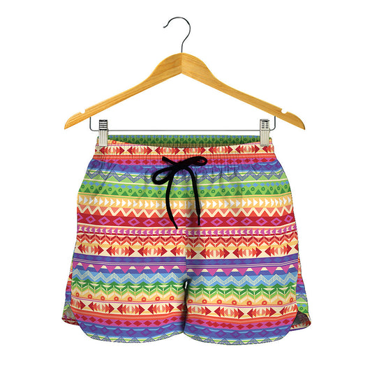 Colorful Aztec Tribal Pattern Print Women's Shorts