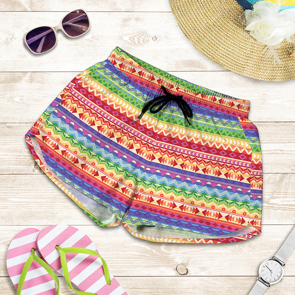 Colorful Aztec Tribal Pattern Print Women's Shorts