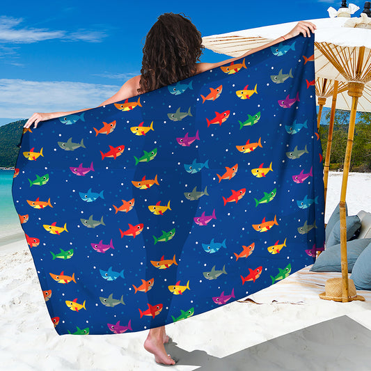 Colorful Baby Sharks Pattern Print Beach Sarong Wrap