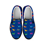 Colorful Baby Sharks Pattern Print Black Slip On Shoes