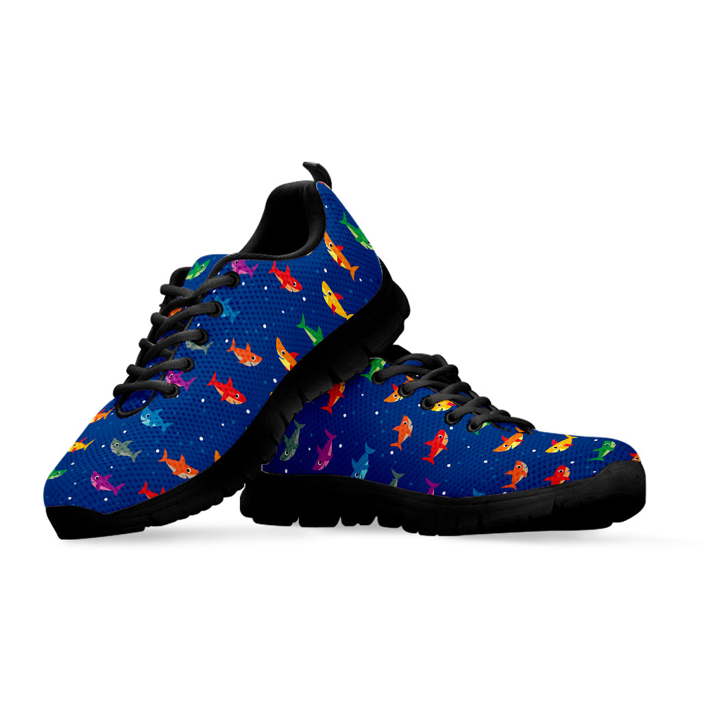 Colorful Baby Sharks Pattern Print Black Sneakers