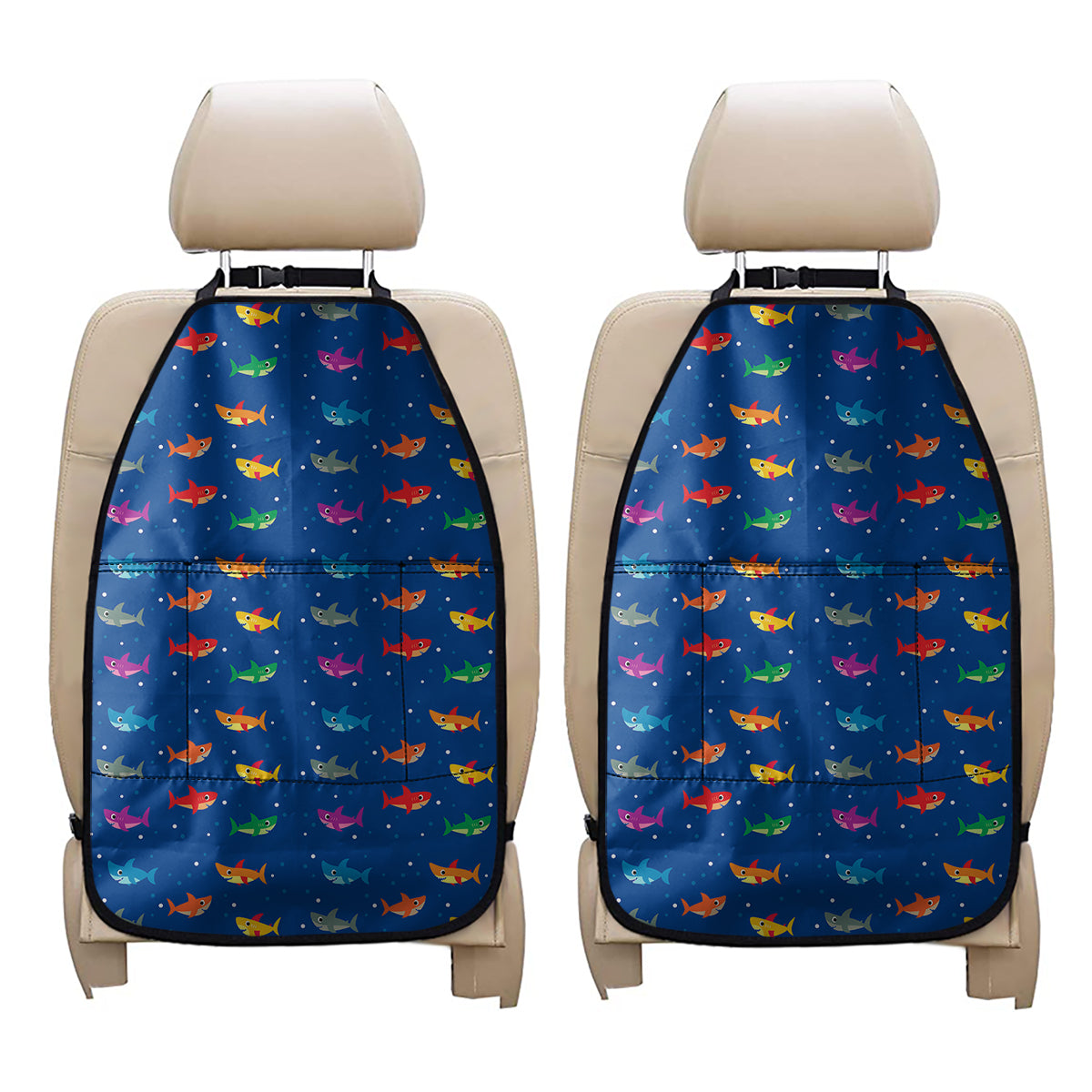 Colorful Baby Sharks Pattern Print Car Seat Organizers