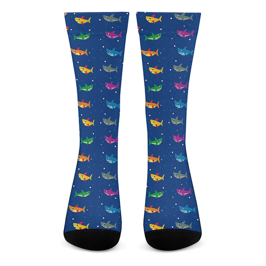 Colorful Baby Sharks Pattern Print Crew Socks