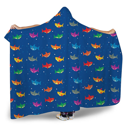 Colorful Baby Sharks Pattern Print Hooded Blanket