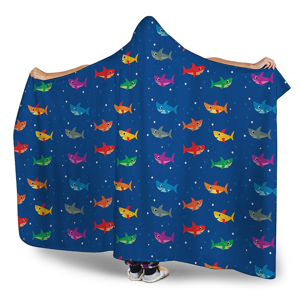 Colorful Baby Sharks Pattern Print Hooded Blanket