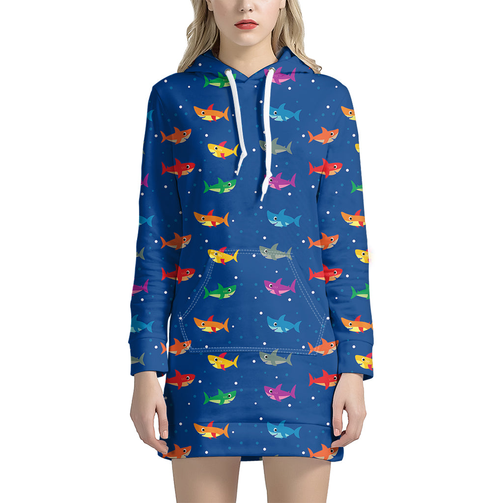 Colorful Baby Sharks Pattern Print Hoodie Dress