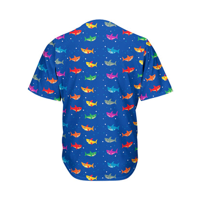 Colorful Baby Sharks Pattern Print Men's Baseball Jersey