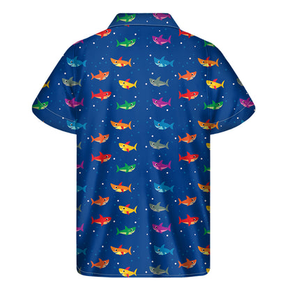 Colorful Baby Sharks Pattern Print Men's Short Sleeve Shirt