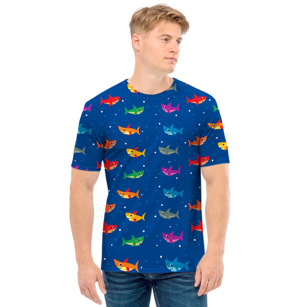 Colorful Baby Sharks Pattern Print Men's T-Shirt