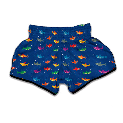 Colorful Baby Sharks Pattern Print Muay Thai Boxing Shorts