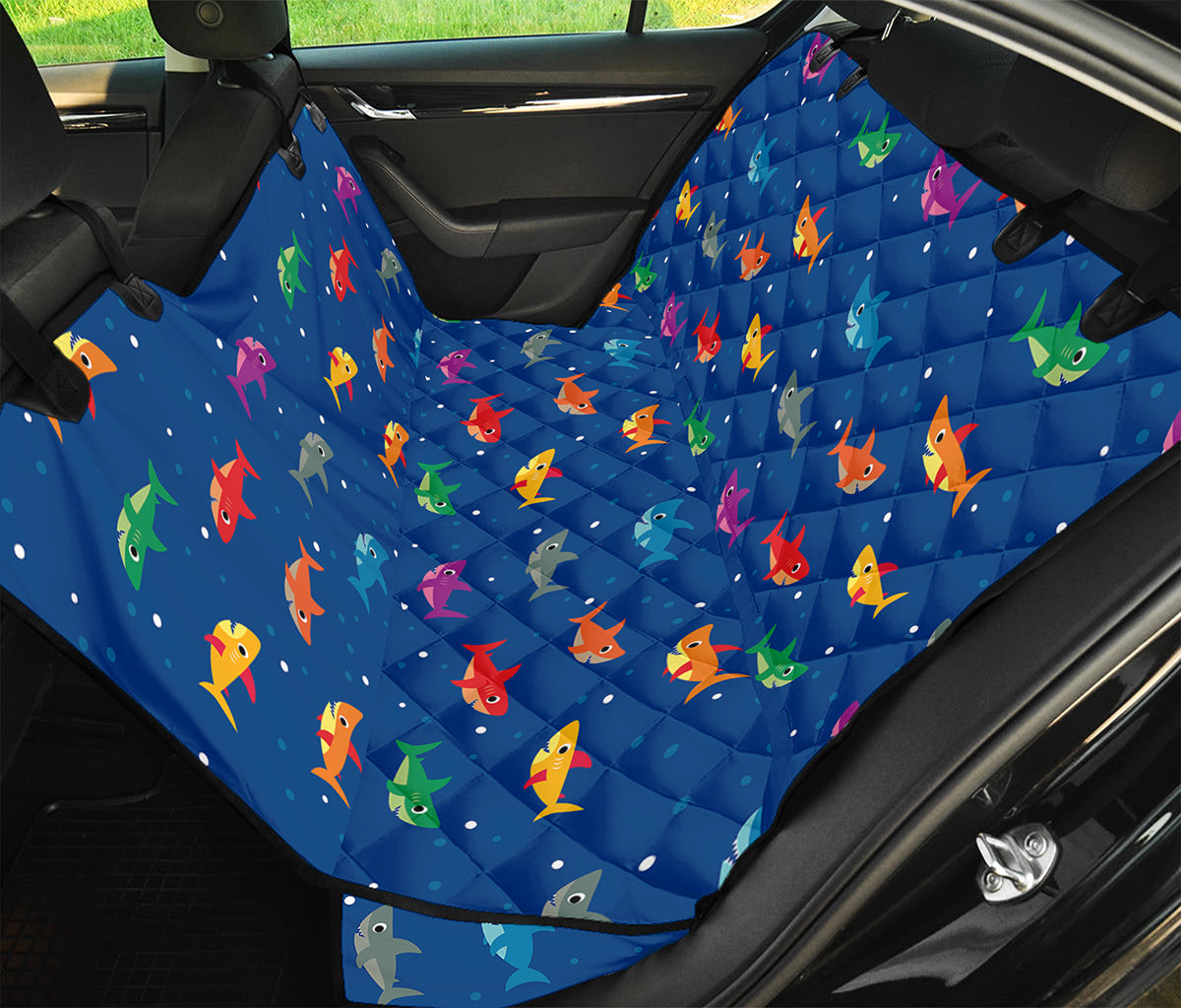 Colorful Baby Sharks Pattern Print Pet Car Back Seat Cover