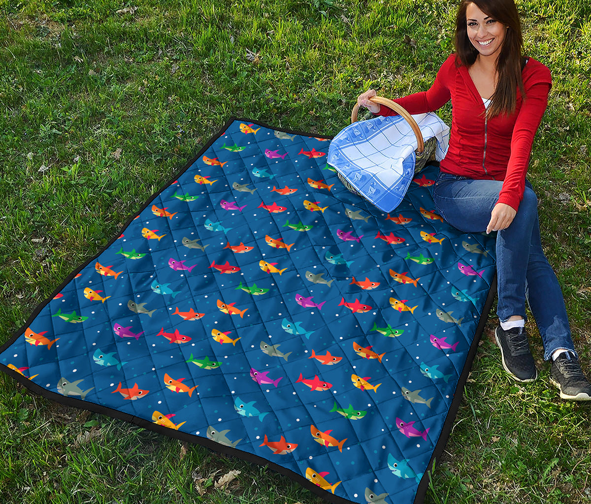 Colorful Baby Sharks Pattern Print Quilt
