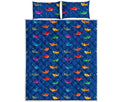 Colorful Baby Sharks Pattern Print Quilt Bed Set