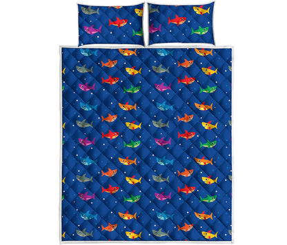 Colorful Baby Sharks Pattern Print Quilt Bed Set
