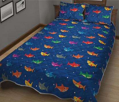 Colorful Baby Sharks Pattern Print Quilt Bed Set