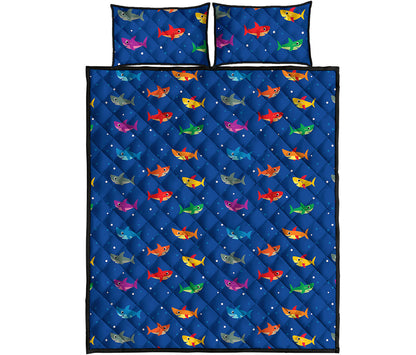 Colorful Baby Sharks Pattern Print Quilt Bed Set