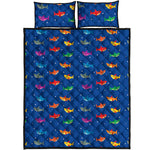 Colorful Baby Sharks Pattern Print Quilt Bed Set