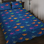 Colorful Baby Sharks Pattern Print Quilt Bed Set